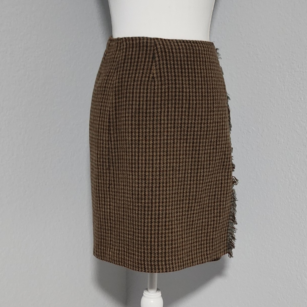 NWT Vintage Y2K  Liz Claiborne 100% Wool Brown Hounstooth Wrap Skirt Size 4